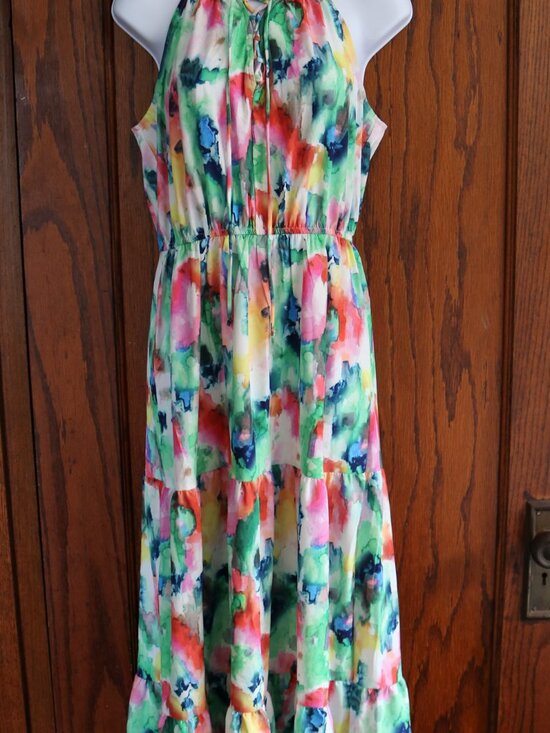 Stella & Julie Dresses & Skirts - Stella and Julie Maxi Dress Women Medium Pink Green Abstract Floral Organic